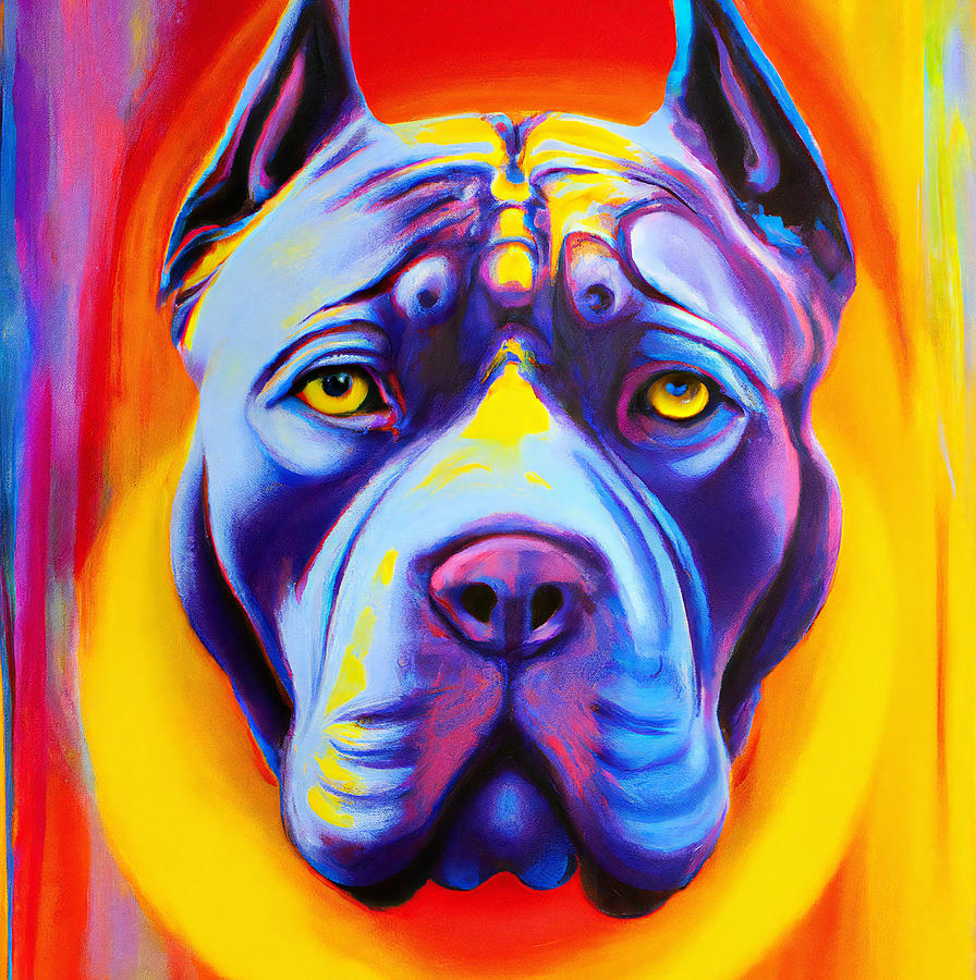 Large Colorful Pitbull Dog Art Painting by StellArt Studio | Pixels