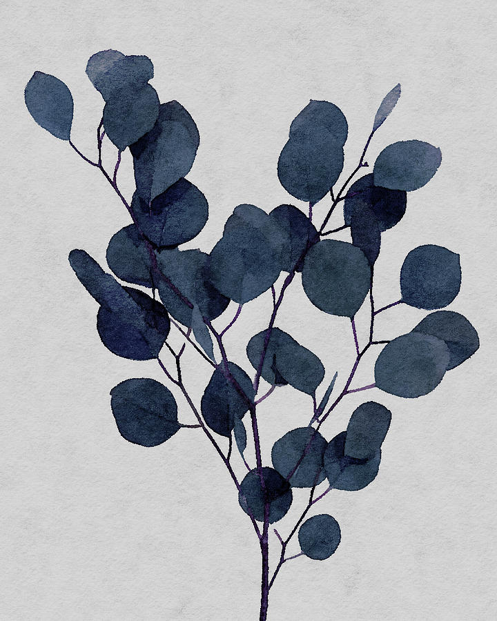 Large Eucalyptus Leaf Stem Blue Painting by Rachel Elise