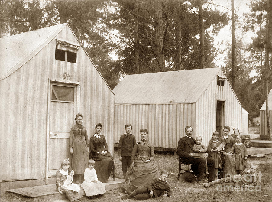 Large Photograph - Large family posed in front of a tents number 5 at the Pacific Grove 1880 by Monterey County Historical Society