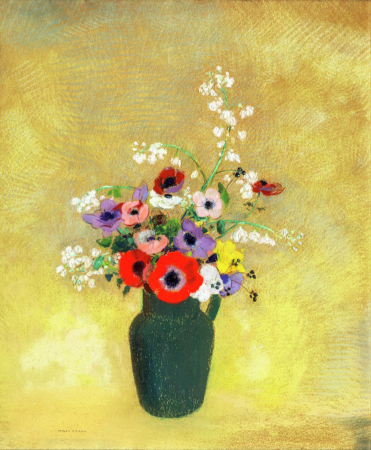 Large Green Vase with Mixed Flowers by Odilon Redon Painting by Odilon Redon