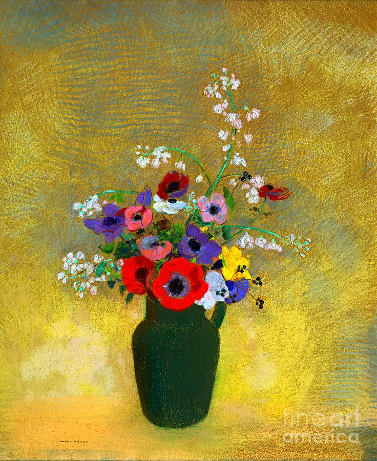 Large Green Vase with Mixed Flowers circa 1911 Digital Art by Peter Ogden
