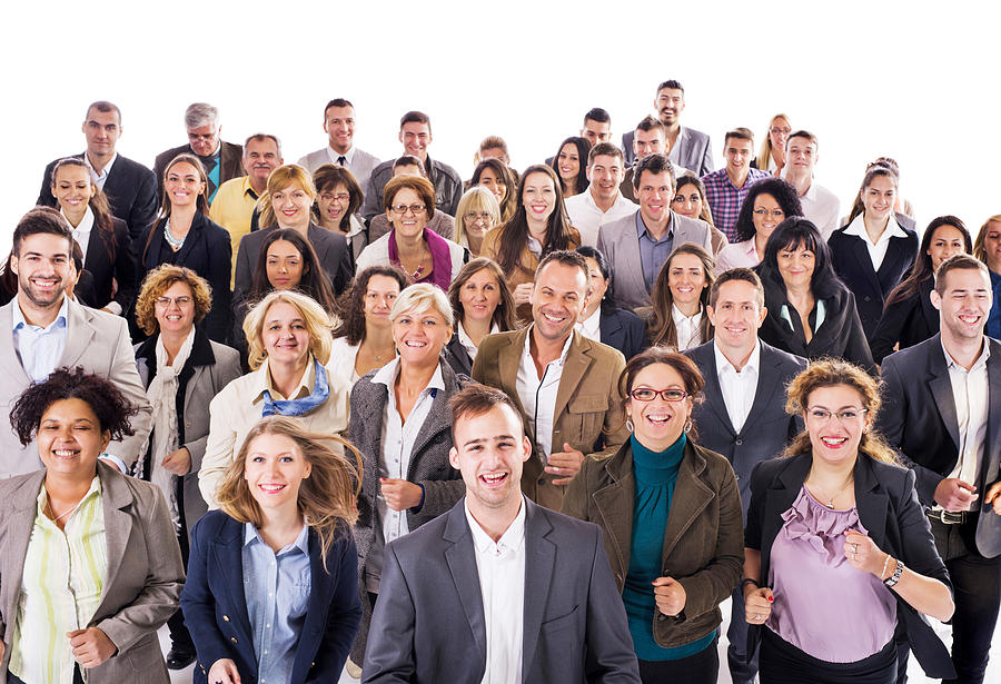 Large group of happy business people running together. Photograph by BraunS
