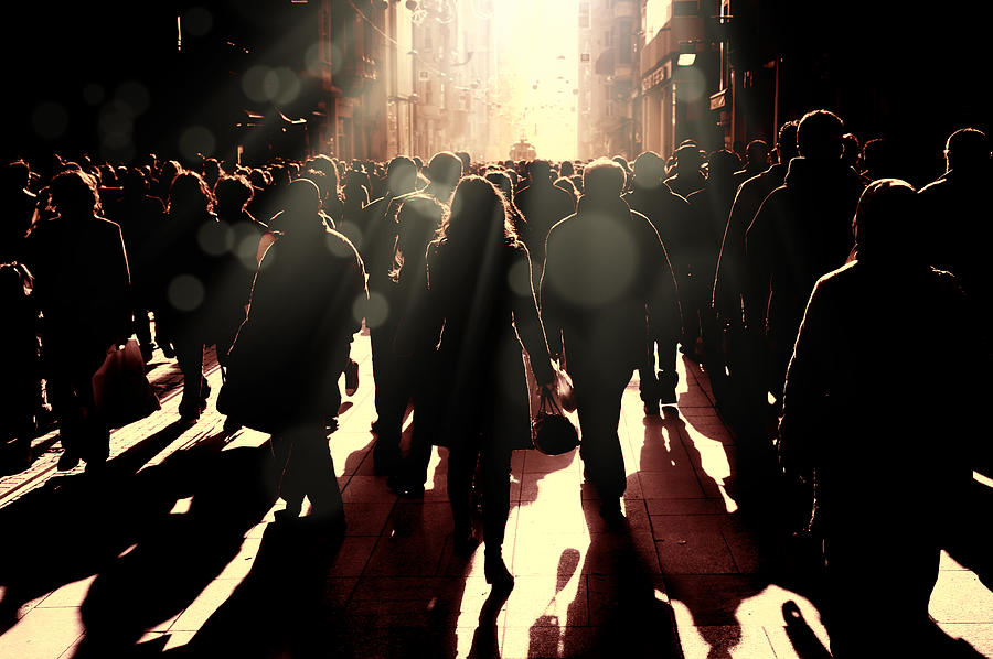 Large group of silhouetted people walking on busy street Photograph by Imagedepotpro Large group of silhouetted people walking on busy street Photograph by Imagedepotpro