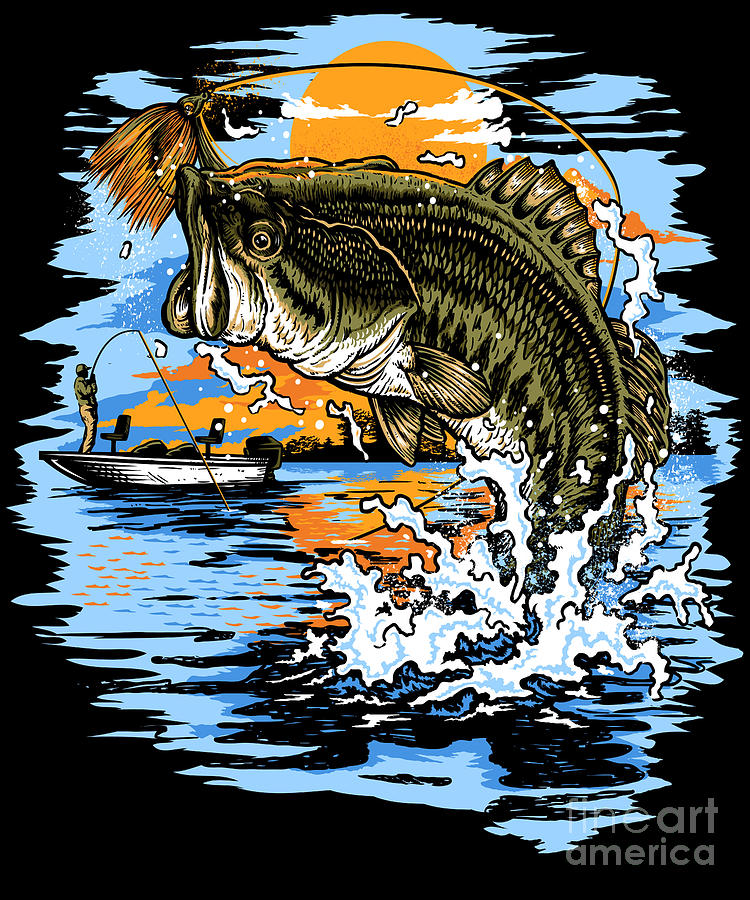 Large Mouth Bass Fishing Graphic print Digital Art by Jacob Hughes - Pixels