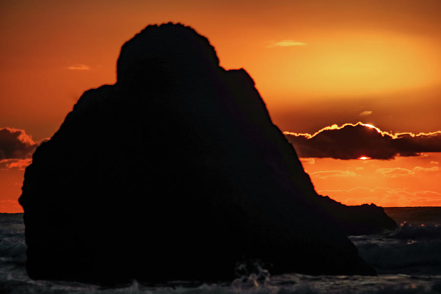 Large Rock At Sundown On The Oregon Coast Photograph