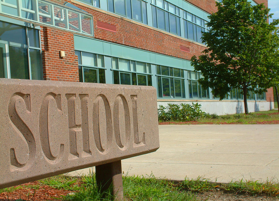 Large School sign in front of school building Photograph by Mbrowe