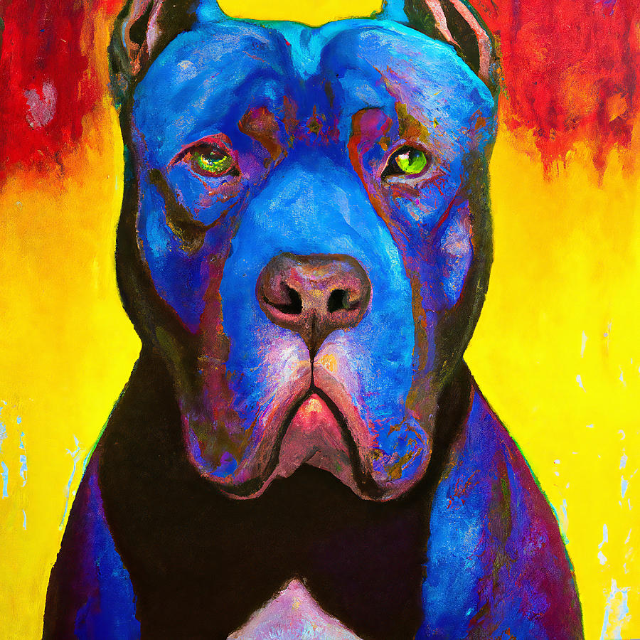 Large Strong Cute Colorful Pitbull Dog Painting by StellArt Studio ...