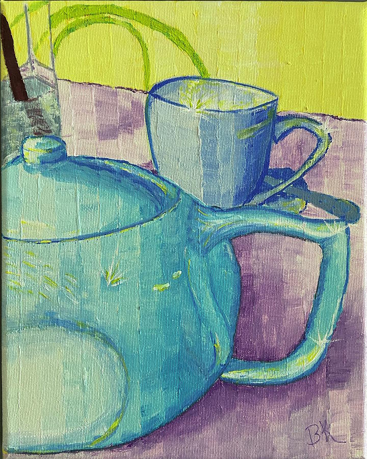 Gouache Painting - Large Tea Pot -pixelated by Beth Kolar