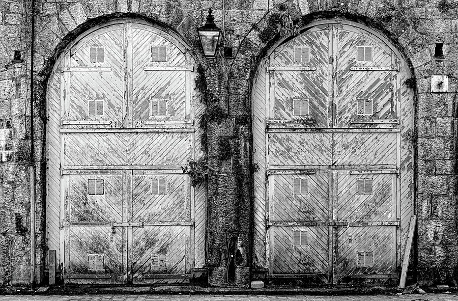 Large Wooden Doors Black and White Photograph by Roy Pedersen