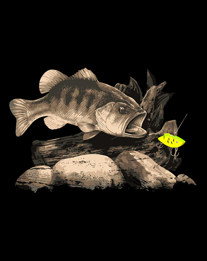 Largemouth Bass Chasing A Vertical Fishing Lure Drawing by Paul Hill