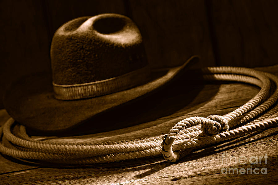 Vintage Photograph - Lariat and Hat - Sepia by Olivier Le Queinec