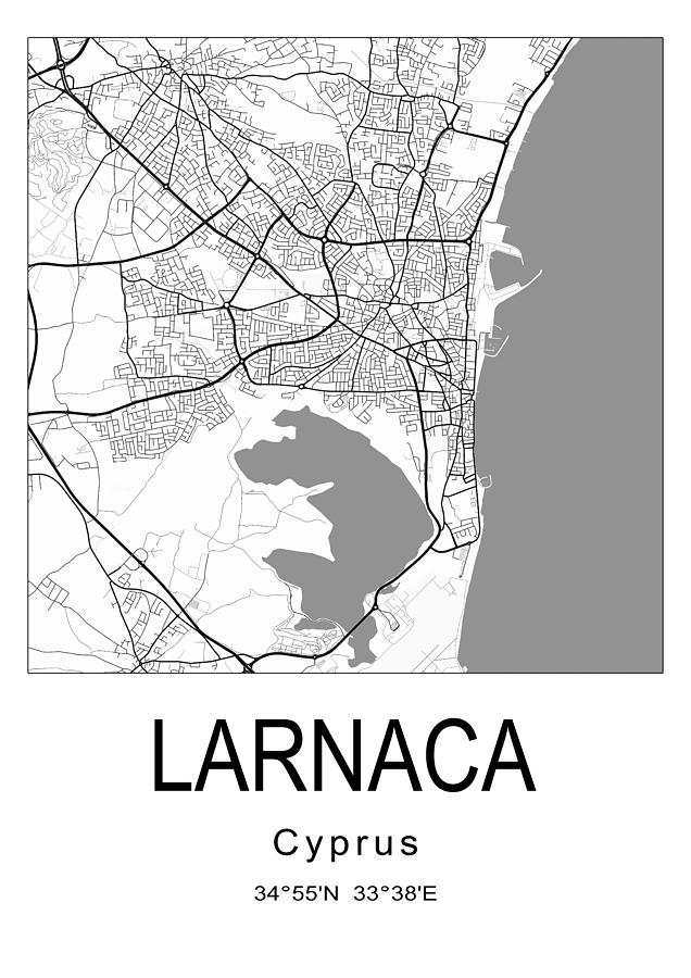 Larnaca city map #001 Digital Art by Dandi Studio | Fine Art America