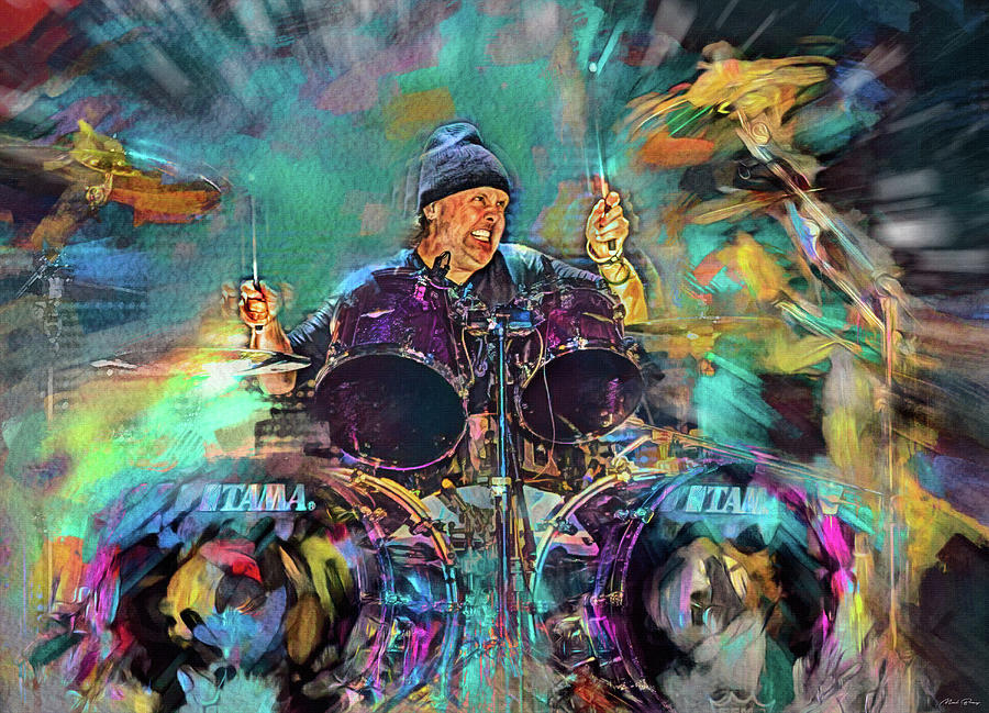 Lars Ulrich Playing Mixed Media by Mal Bray
