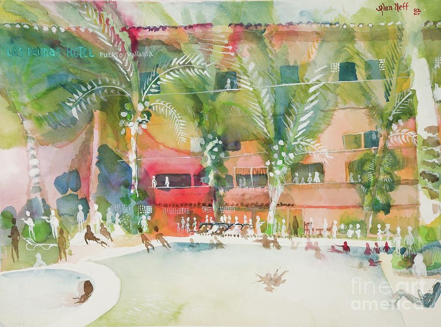 Las Palmas Hotel Pool Painting by Glen Neff