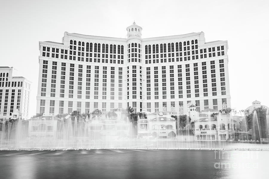 Las Vegas Photograph - Las Vegas Bellagio Casino Black and White Photo by Paul Velgos