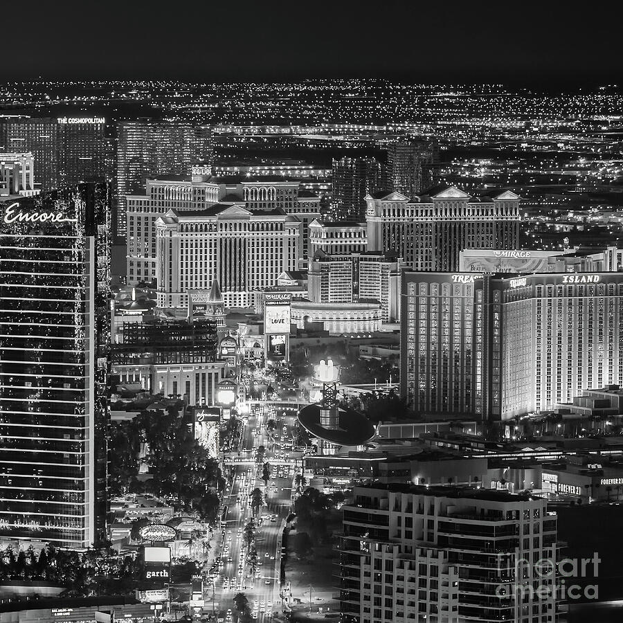 Las Vegas By Night in black and white Photograph by Henk Meijer Photography