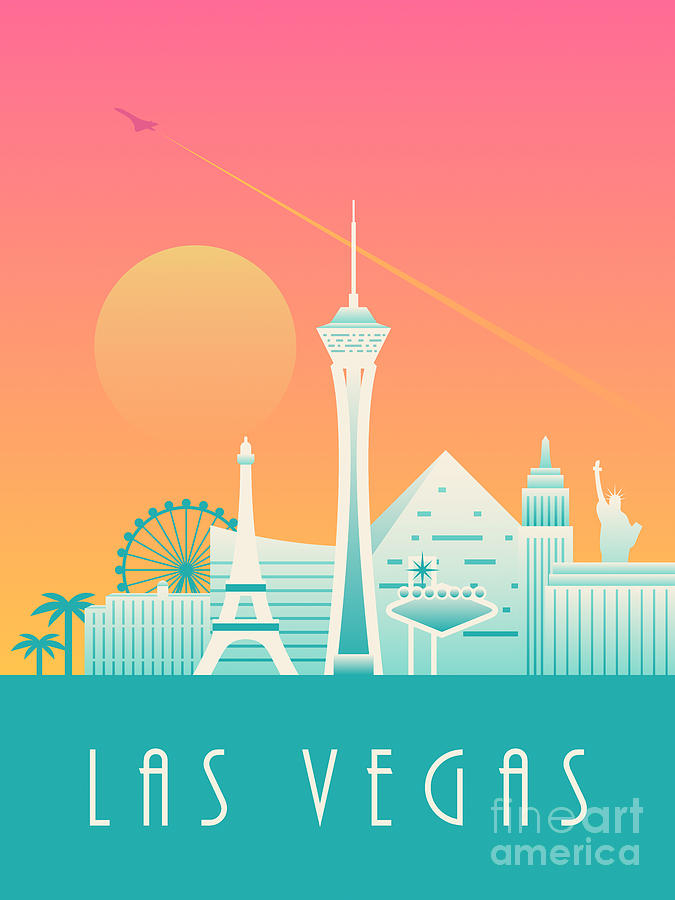 Las Vegas Digital Art - Las Vegas City Skyline Retro Art Deco - Morning by Organic Synthesis