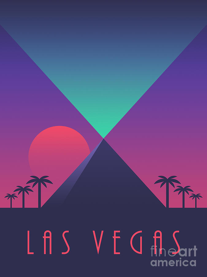 Las Digital Art - Las Vegas City Skyline Retro Art Deco - Pyramid by Organic Synthesis