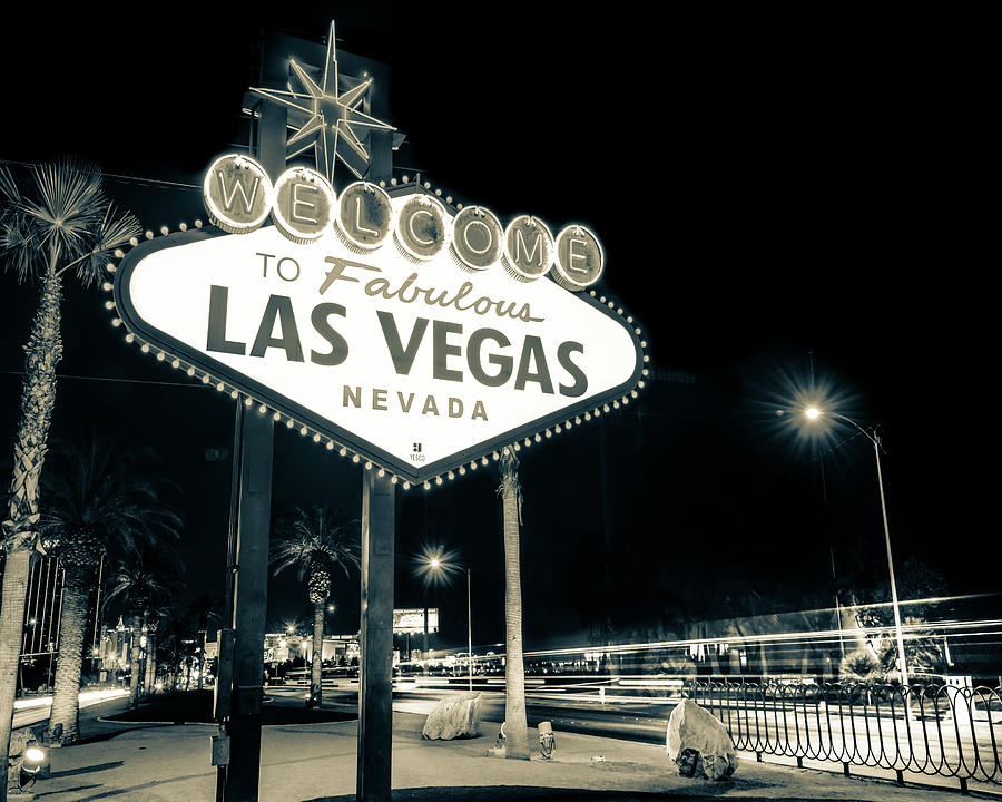 Black And White Photograph - Las Vegas Famous Welcome Sign in Sepia by Gregory Ballos