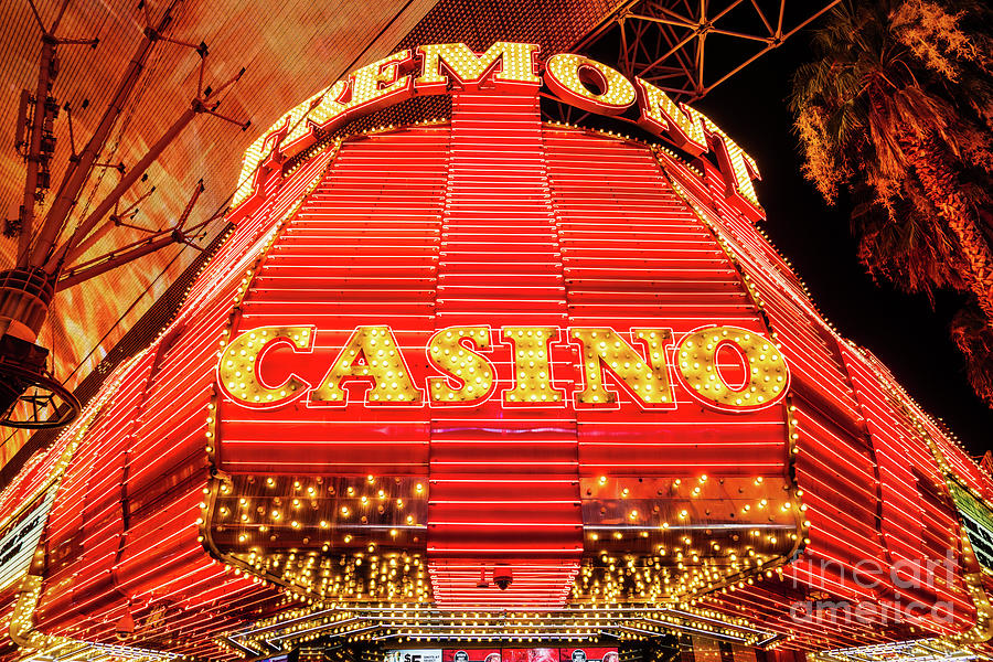 Las Vegas Fremont Casino Sign at Night Photo Photograph by Paul Velgos