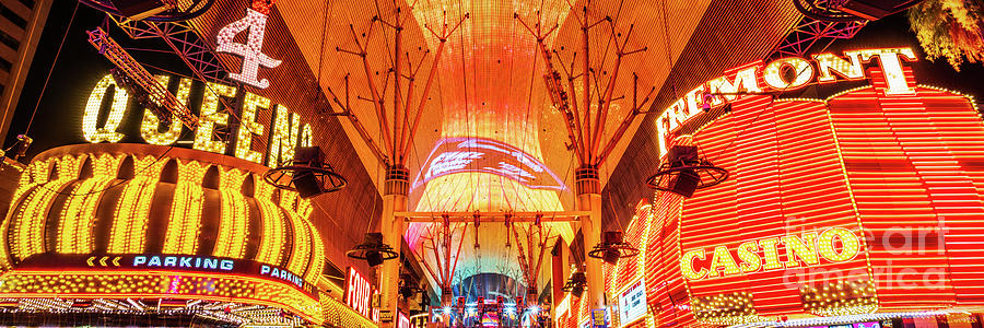 Las Vegas Fremont Street Experience at Night Panorama Photo Photograph by Paul Velgos