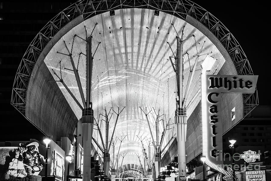 Las Vegas Photograph - Las Vegas Fremont Street Experience Black and White Photo by Paul Velgos