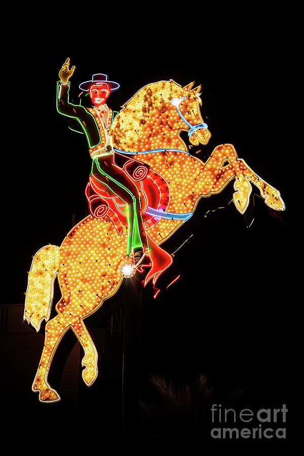 Las Vegas Photograph - Las Vegas Hacienda Hotel Horse and Rider Neon Sign Photo by Paul Velgos