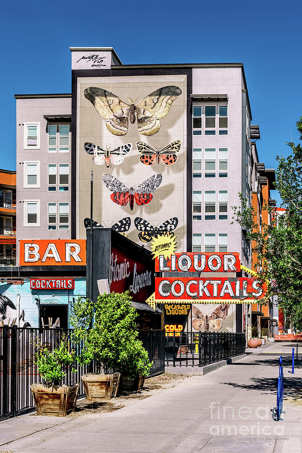 Las Vegas Lockdown Fremont Butterfly Mural and Atomic Liquors Photograph by Aloha Art