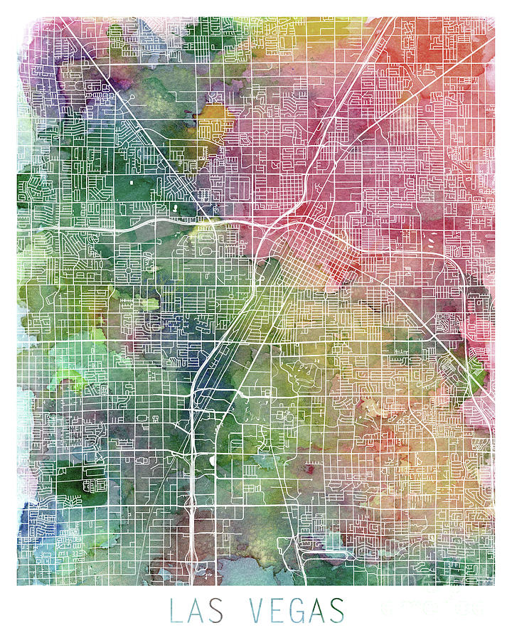 Las Vegas Map Watercolor by Zouzounio Art Digital Art by Zouzounio Art ...