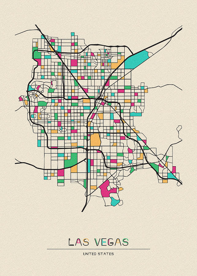 Las Vegas, Nevada City Map Drawing by Inspirowl Design