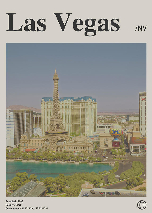 Las Vegas Mixed Media - Las Vegas Nevada Vintage City Skyline and Facts Poster 70s Style by Design Turnpike