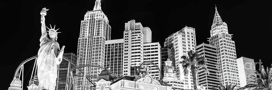Chrysler Building Photograph - Las Vegas New York New York Black and White Panorama Photo by Paul Velgos
