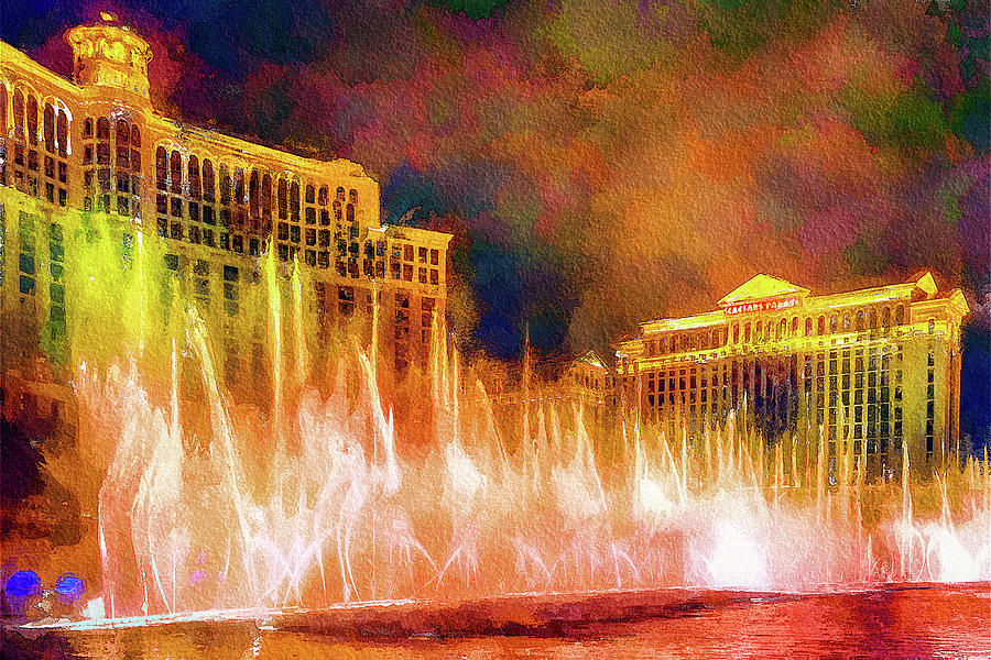 Las Vegas night water show Digital Art by Tatiana Travelways