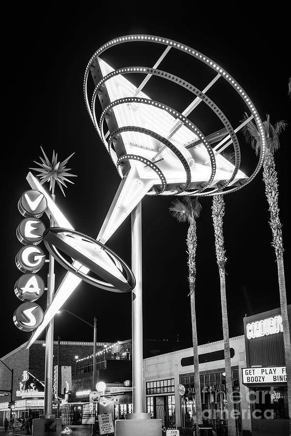 Las Vegas Photograph - Las Vegas Oscars Martini Glass Sign Black and White Photo by Paul Velgos
