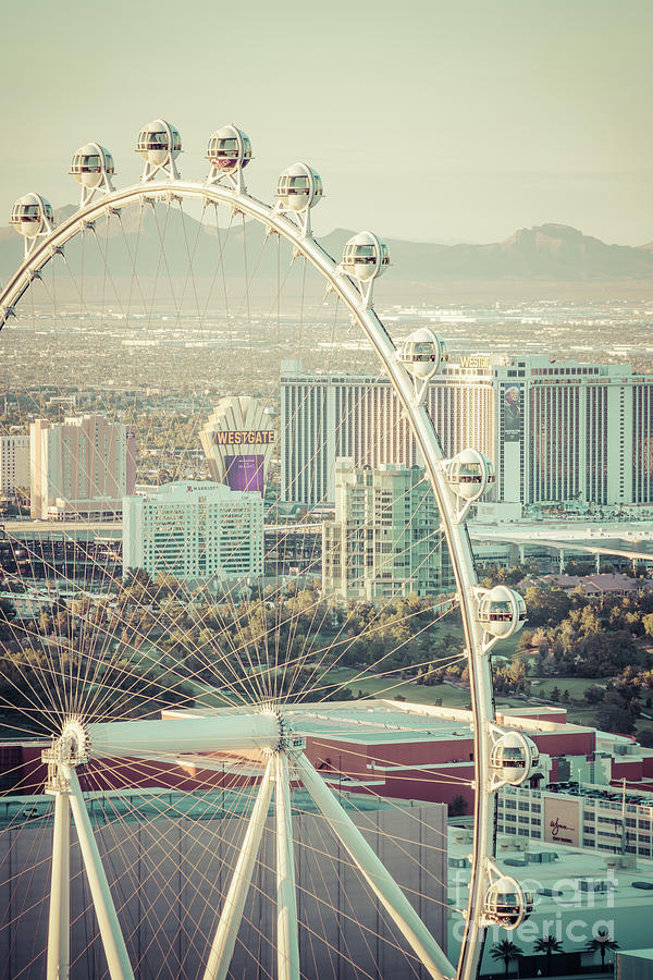 Las Vegas Skyline and High Roller Ferris Wheel Photo Photograph by Paul Velgos