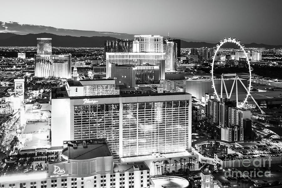 Las Vegas Skyline at Night Black and White Photo Photograph by Paul Velgos