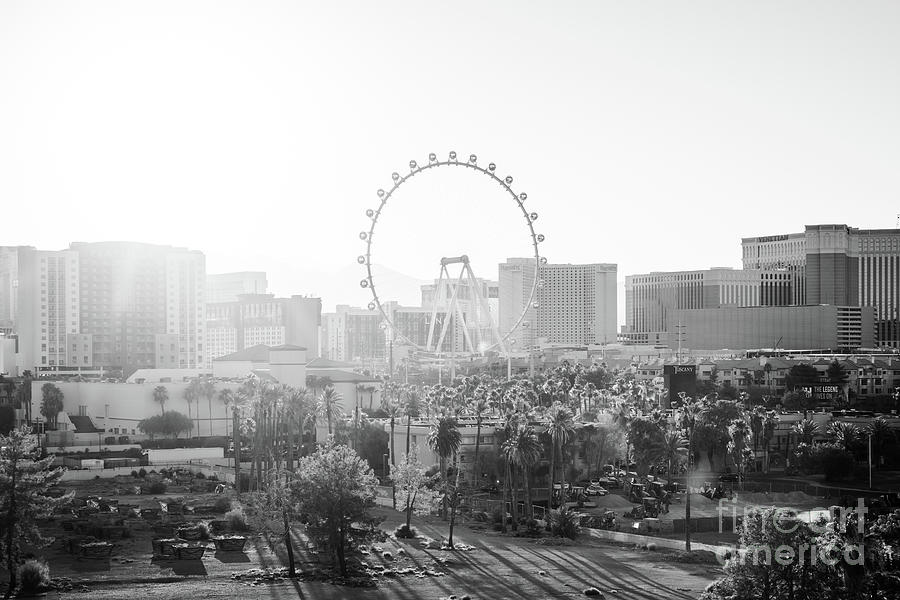 Las Vegas Photograph - Las Vegas Skyline at Sunset Black and White Photo by Paul Velgos