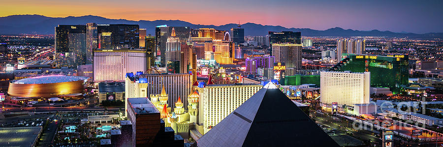Las Vegas Skyline at Sunset Panorama Photo Photograph by Paul Velgos