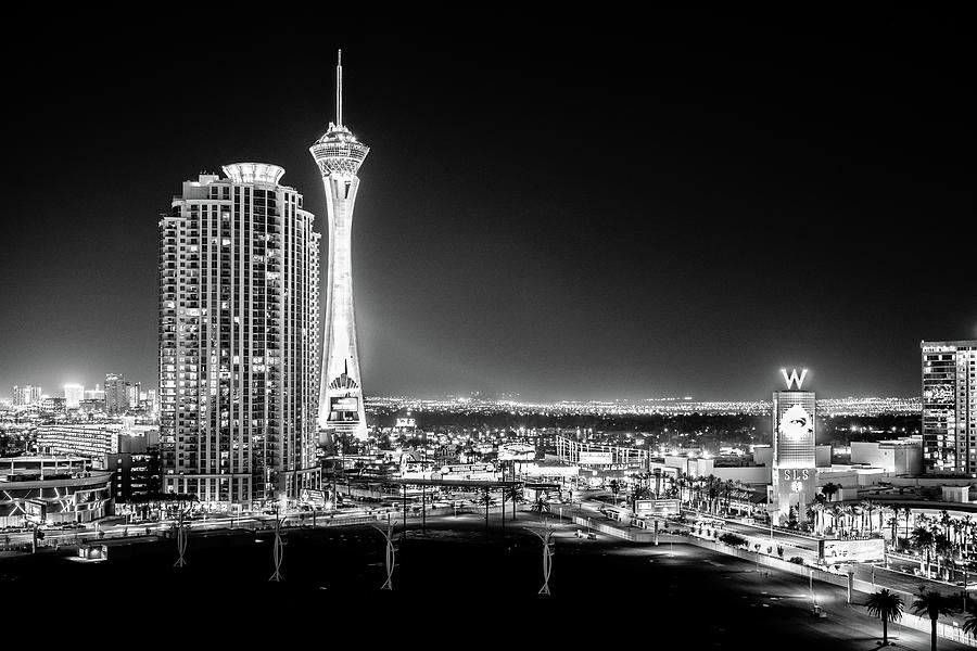 Las Vegas Stratosphere Hotel Black and White Photograph by Dave Morgan