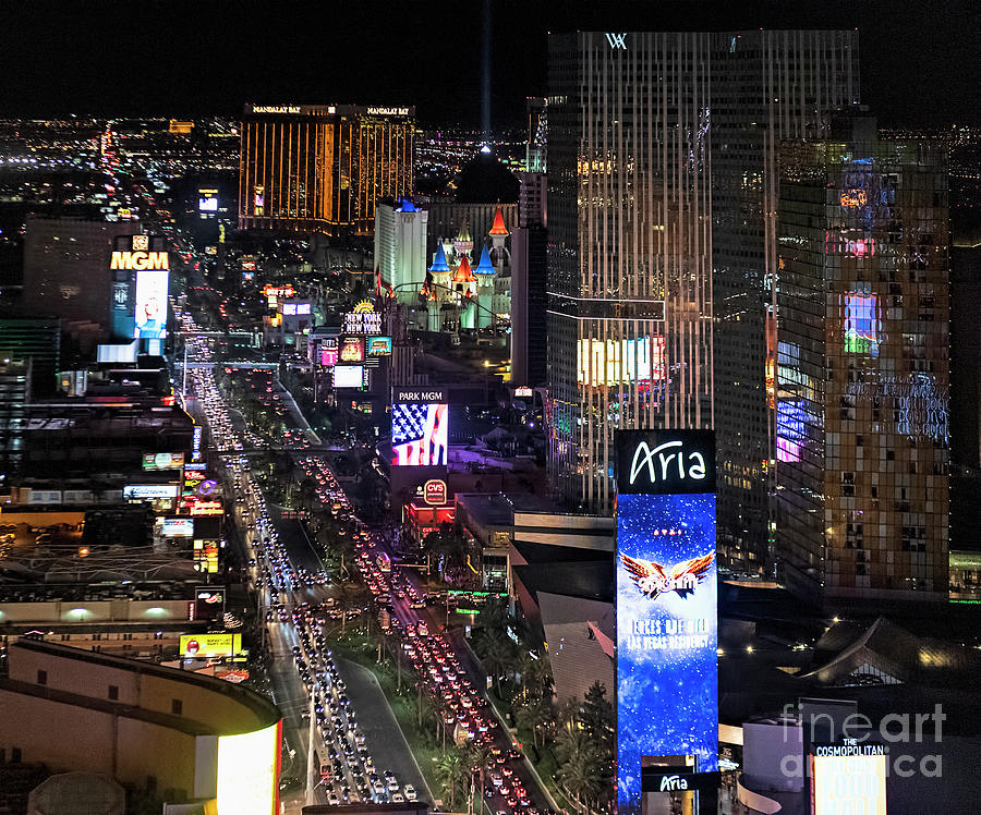 Las Vegas Strip at Night Aerial View Photograph by David Oppenheimer