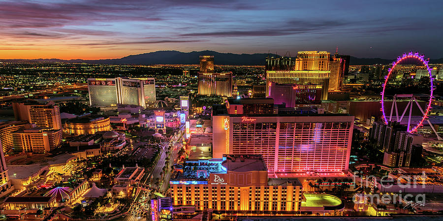 Las Vegas Strip North Arial View at Sunset 2 to 1 Ratio Photograph by Aloha Art