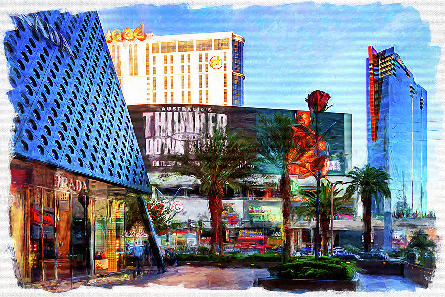 Las Vegas Strip shops Mixed Media by Tatiana Travelways