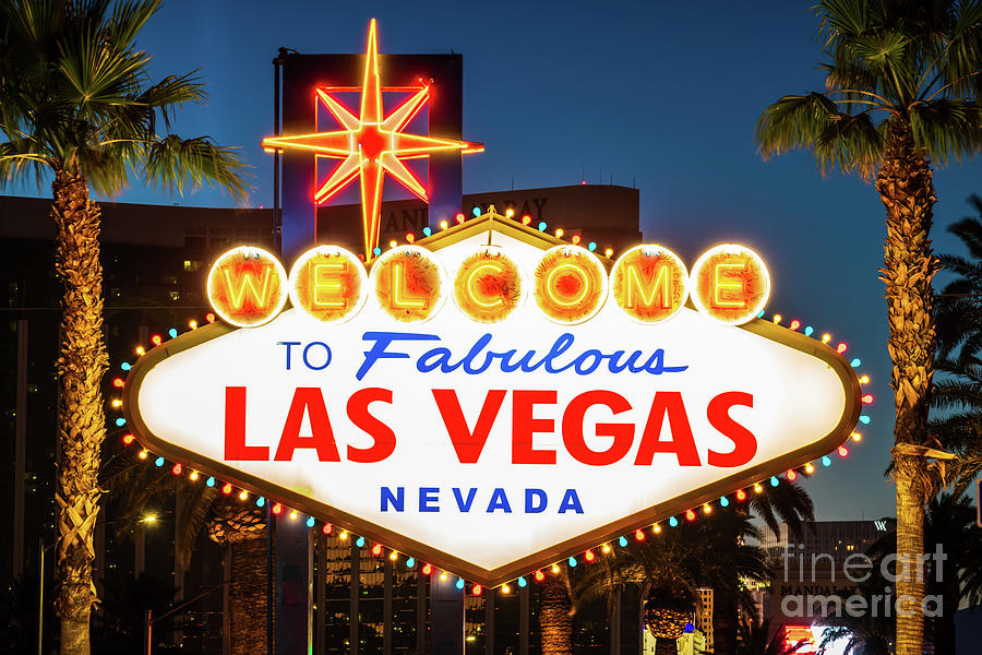 Las Vegas Photograph - Las Vegas Welcome Sign at Night Photo by Paul Velgos