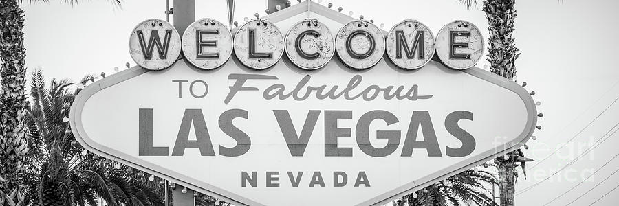 Las Vegas Photograph - Las Vegas Welcome Sign Black and White Panorama Photo by Paul Velgos