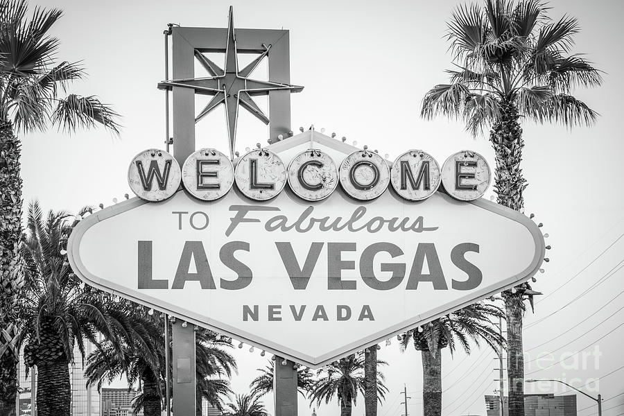 Las Vegas Photograph - Las Vegas Welcome Sign Black and White Photo by Paul Velgos