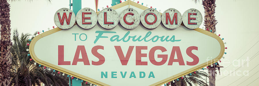 Las Vegas Photograph - Las Vegas Welcome Sign Retro Panorama Photo by Paul Velgos