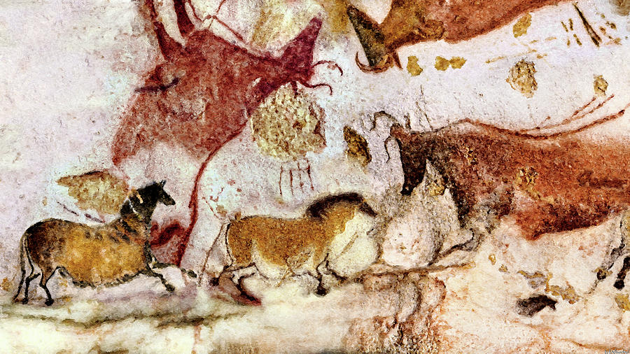 Prehistoric Digital Art - Lascaux two Horses and Cows by Weston Westmoreland