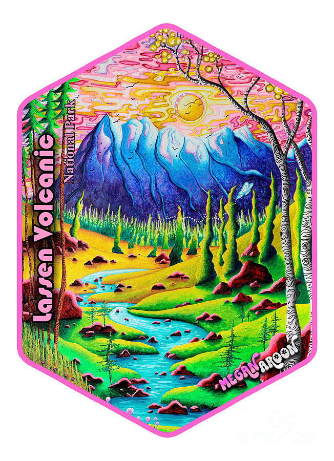 Nature Painting - Lassen Volcanic National Park Badge Style PoP Art Travel Sticker by MeganAroon by Megan Aroon