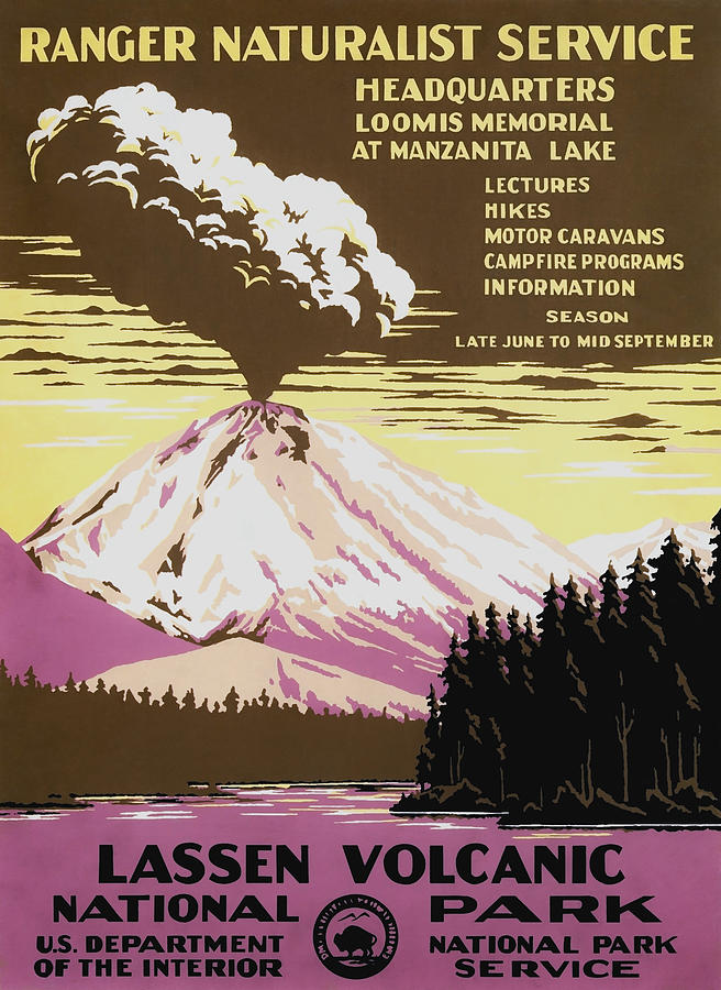 Lassen Volcanic National Park - National Park Service - 1938 Painting by War Is Hell Store