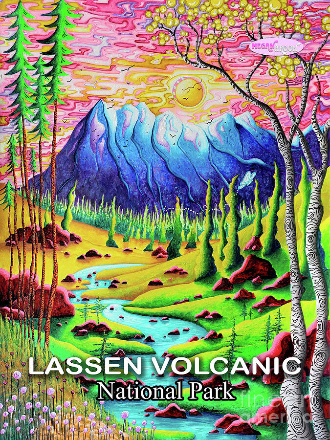 Lassen Volcanic National Park Painting - Lassen Volcanic National Park PoP Art Maximalist Home Decor for Her by MeganAroon by Megan Aroon